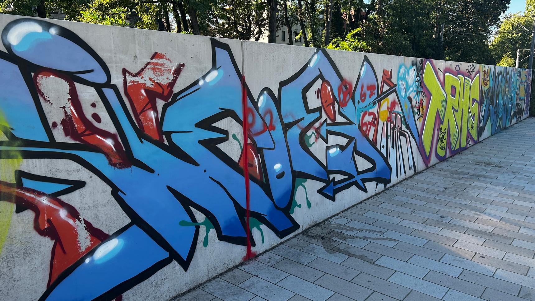 —Graffiti Wand Parkanlage Glashüttenstr