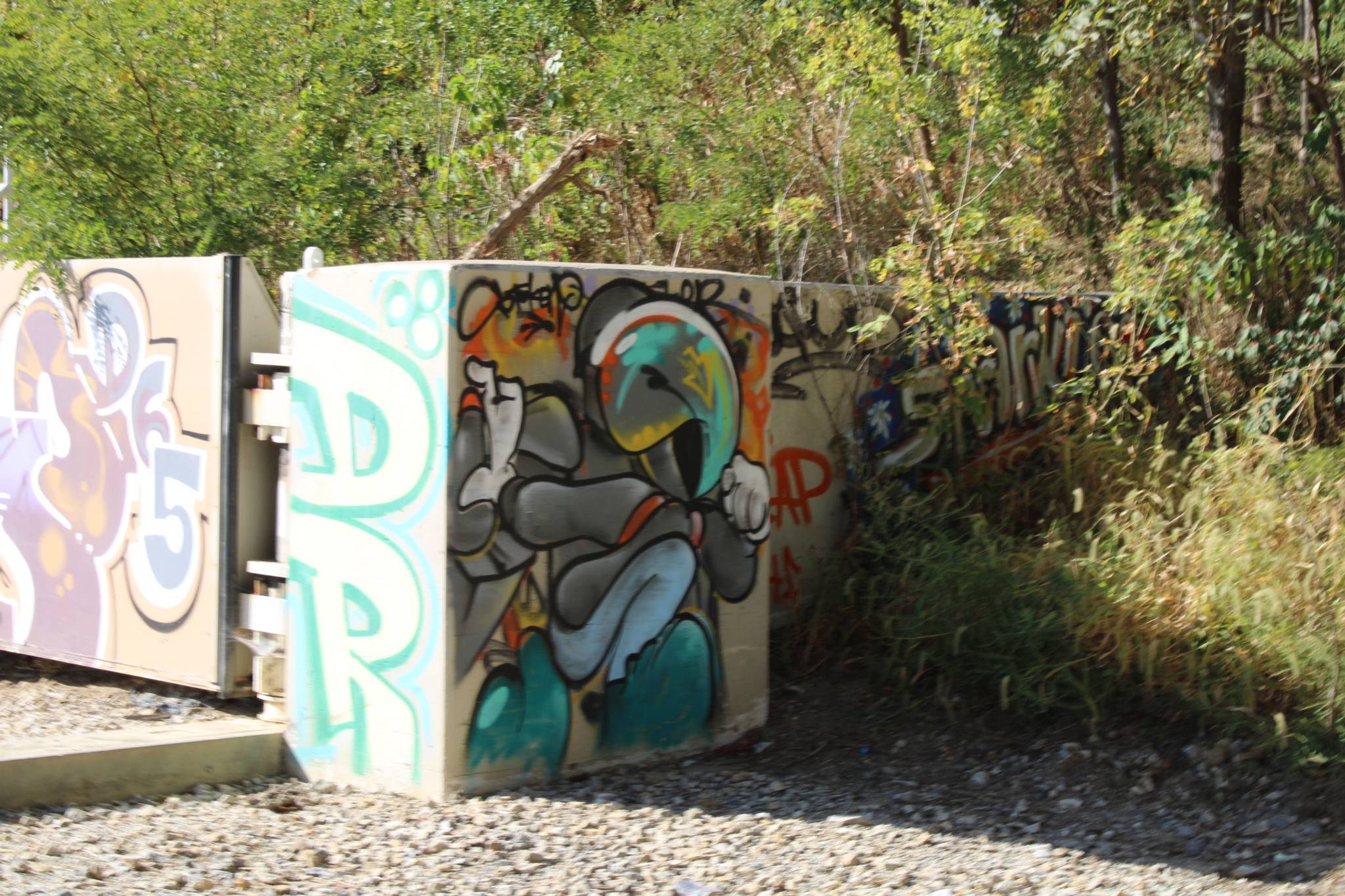 Zern, Dill, Antboy&mdash;Graffiti under MLK Jr. Parkway bridge over Racoon river 