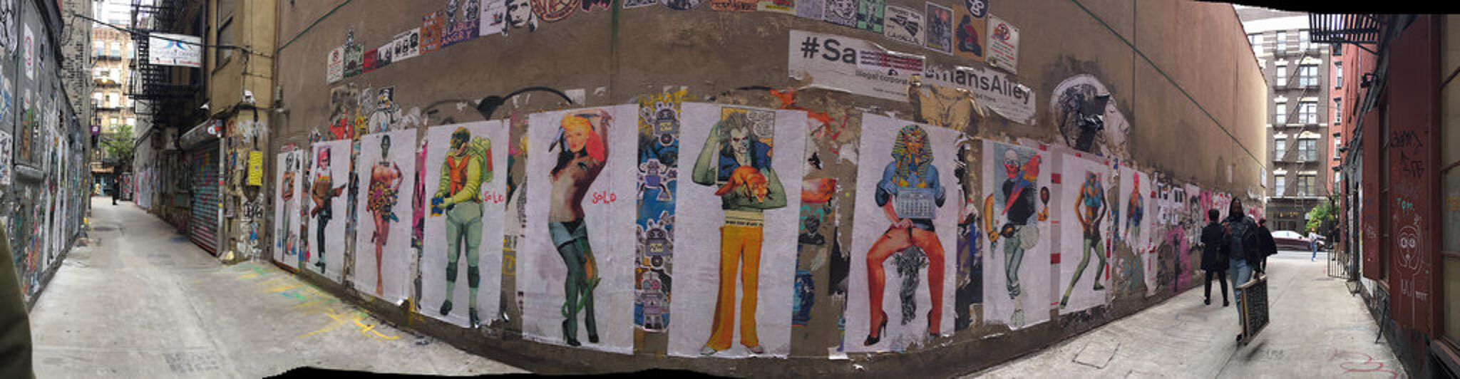 Unknown - New York City&mdash;panoramic of a wall of paste-ups in Freemans Alley, NYC