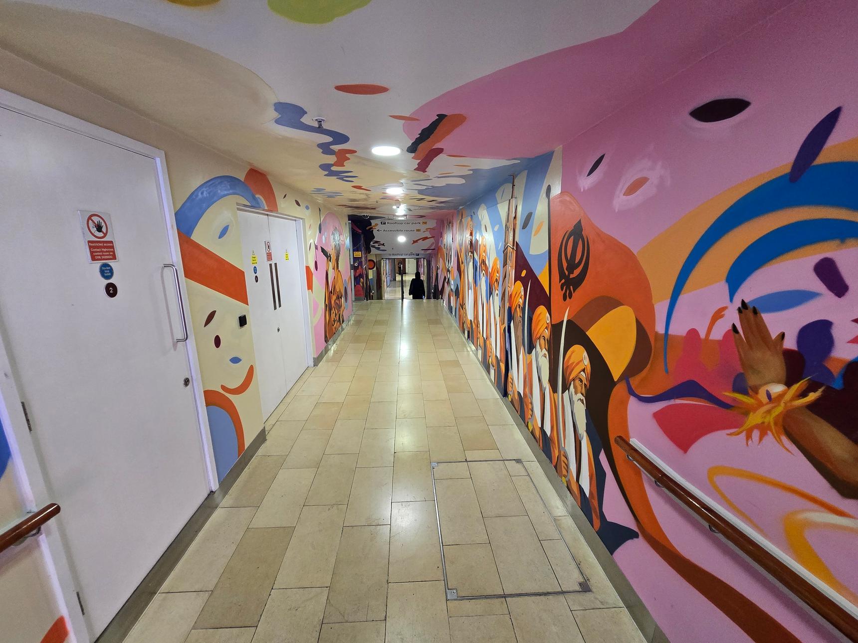 Graffwerk —Highcross Rooftop Carpark Access Corridor Mural
