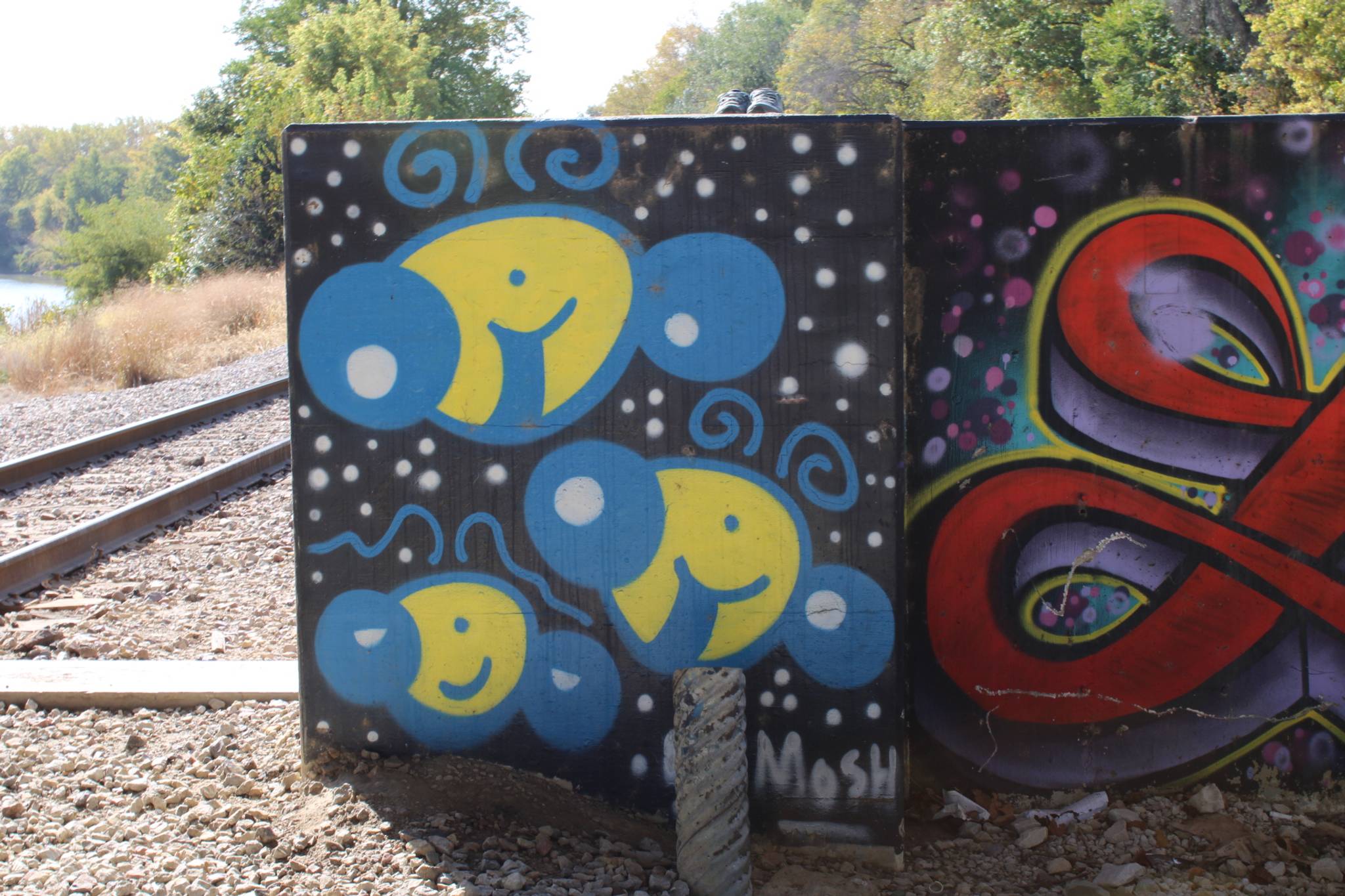 Zern, Dill, Antboy&mdash;Graffiti under MLK Jr. Parkway bridge over Racoon river 