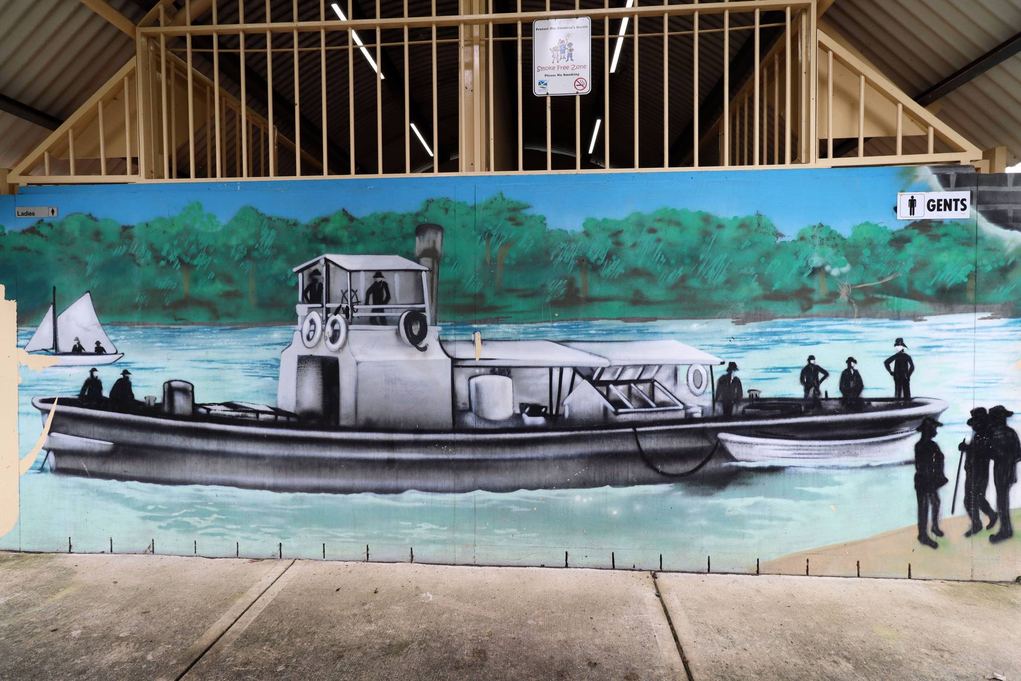 James Moulton, Bill Moulton, Ash Johnston&mdash;Riverside Park Amenities Block Mural