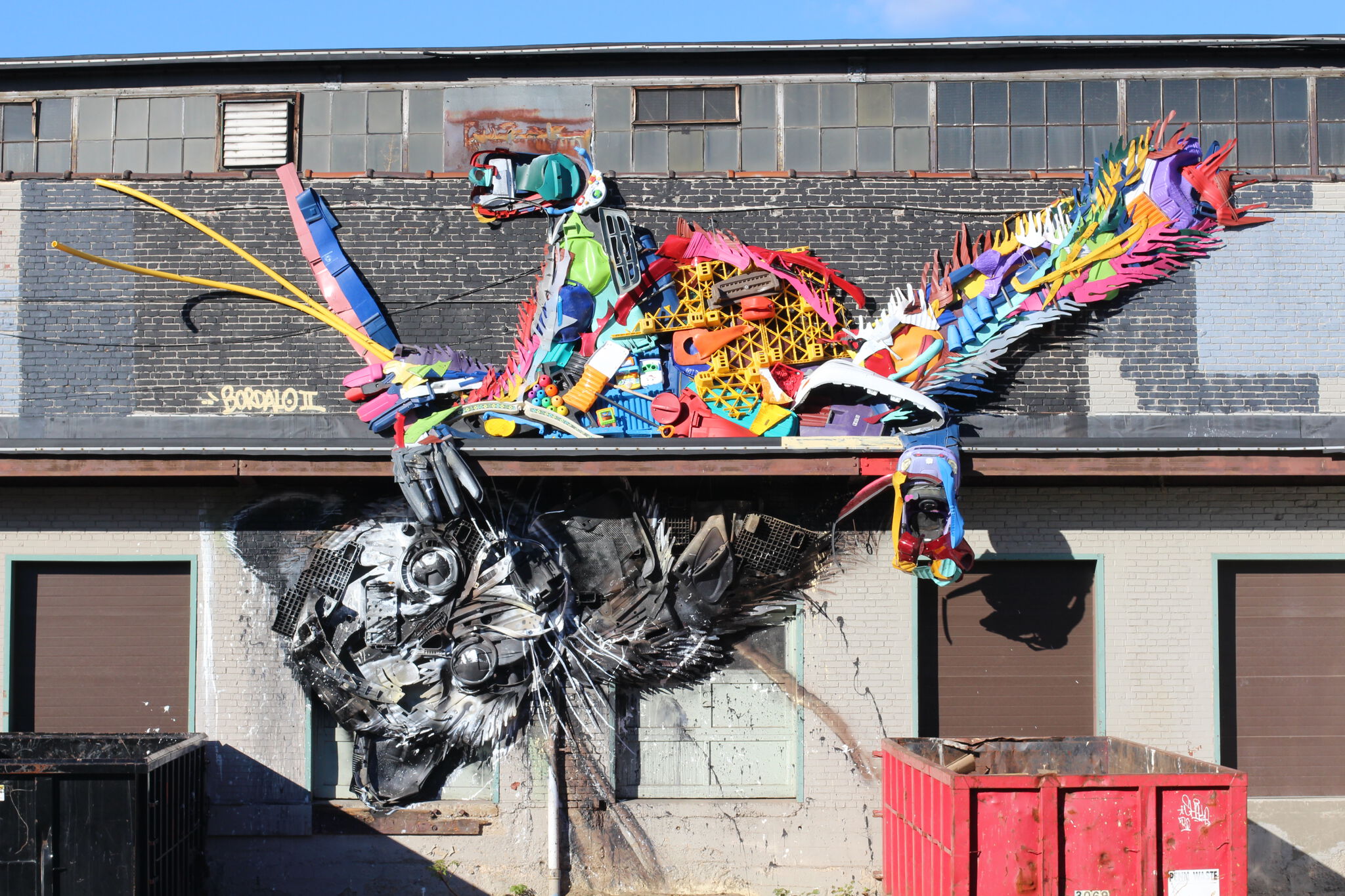 Bordalo ll&mdash;Recycled Raccoon and Preying Mantis