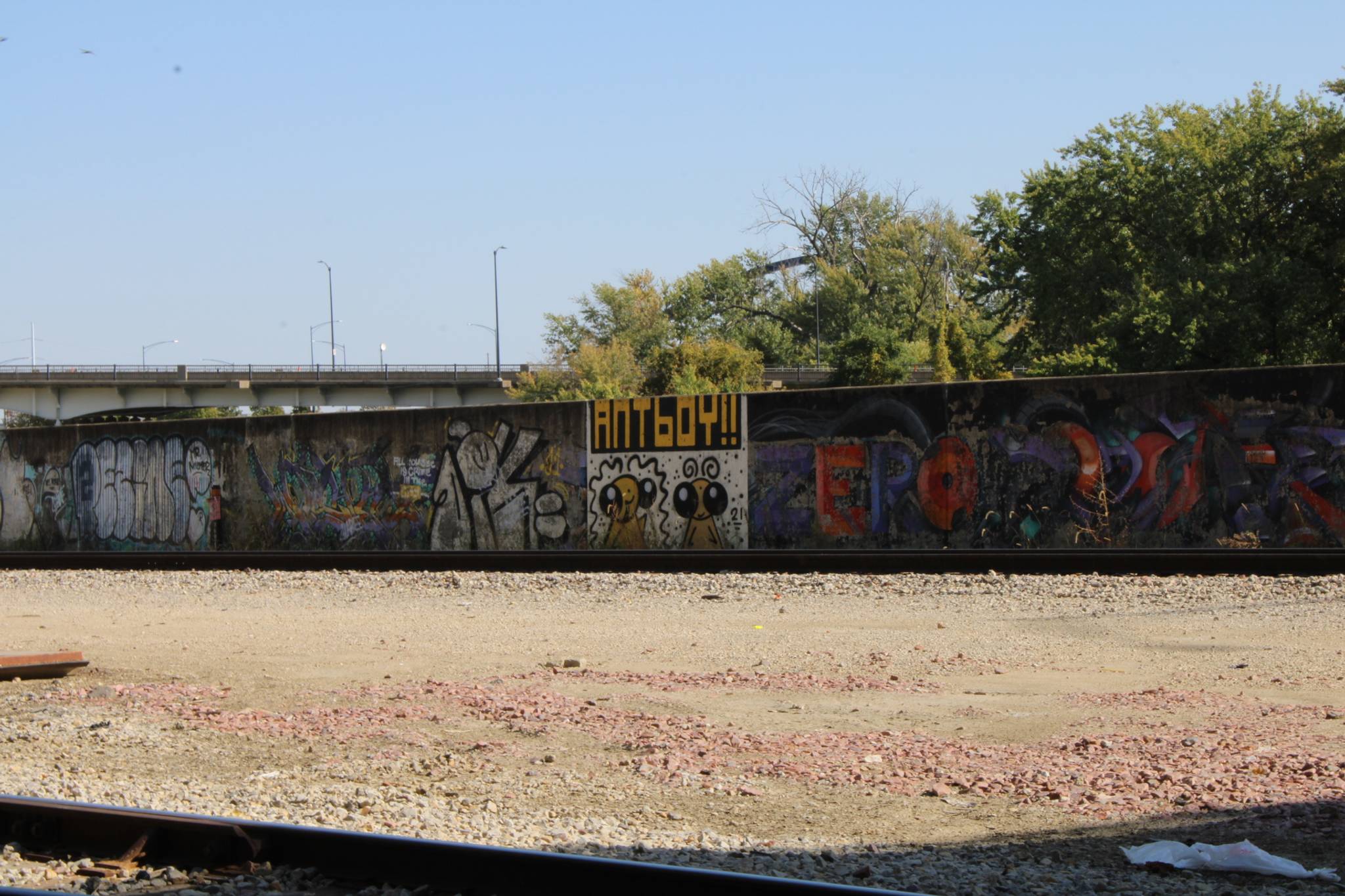 Zern, Dill, Antboy&mdash;Graffiti under MLK Jr. Parkway bridge over Racoon river 