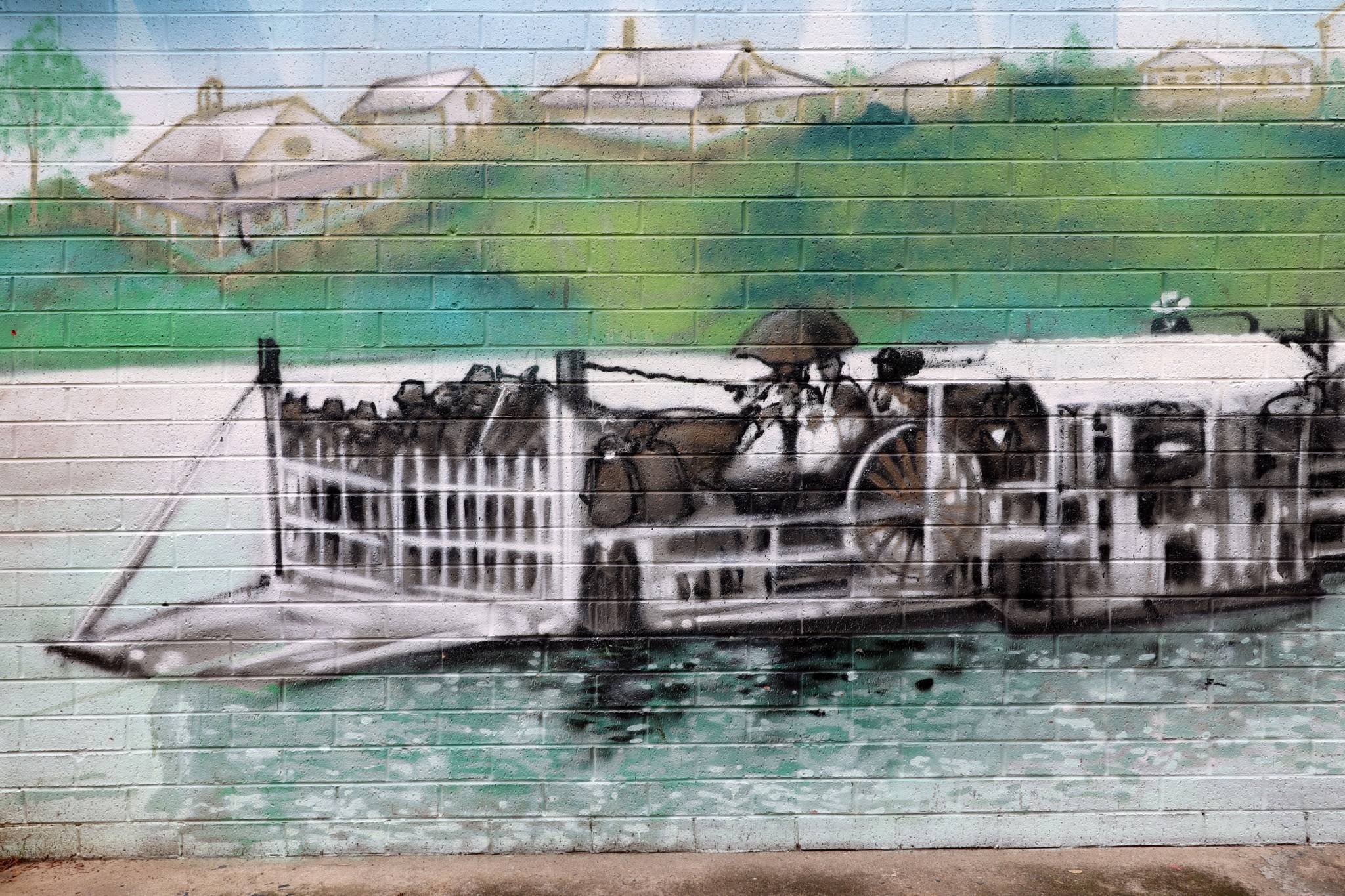 James Moulton, Bill Moulton, Ash Johnston&mdash;Riverside Park Amenities Block Mural