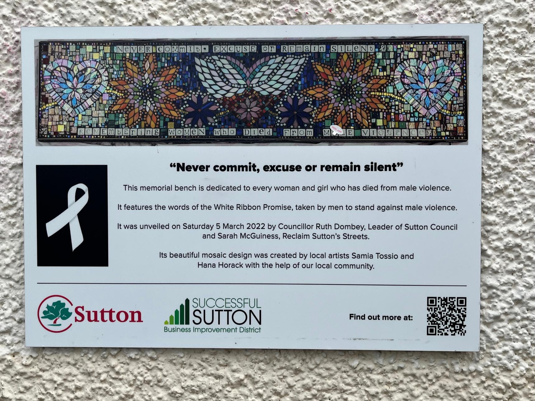 Samia Tossio, Hana Horack-Elyafi—White Ribbon Promise Bench